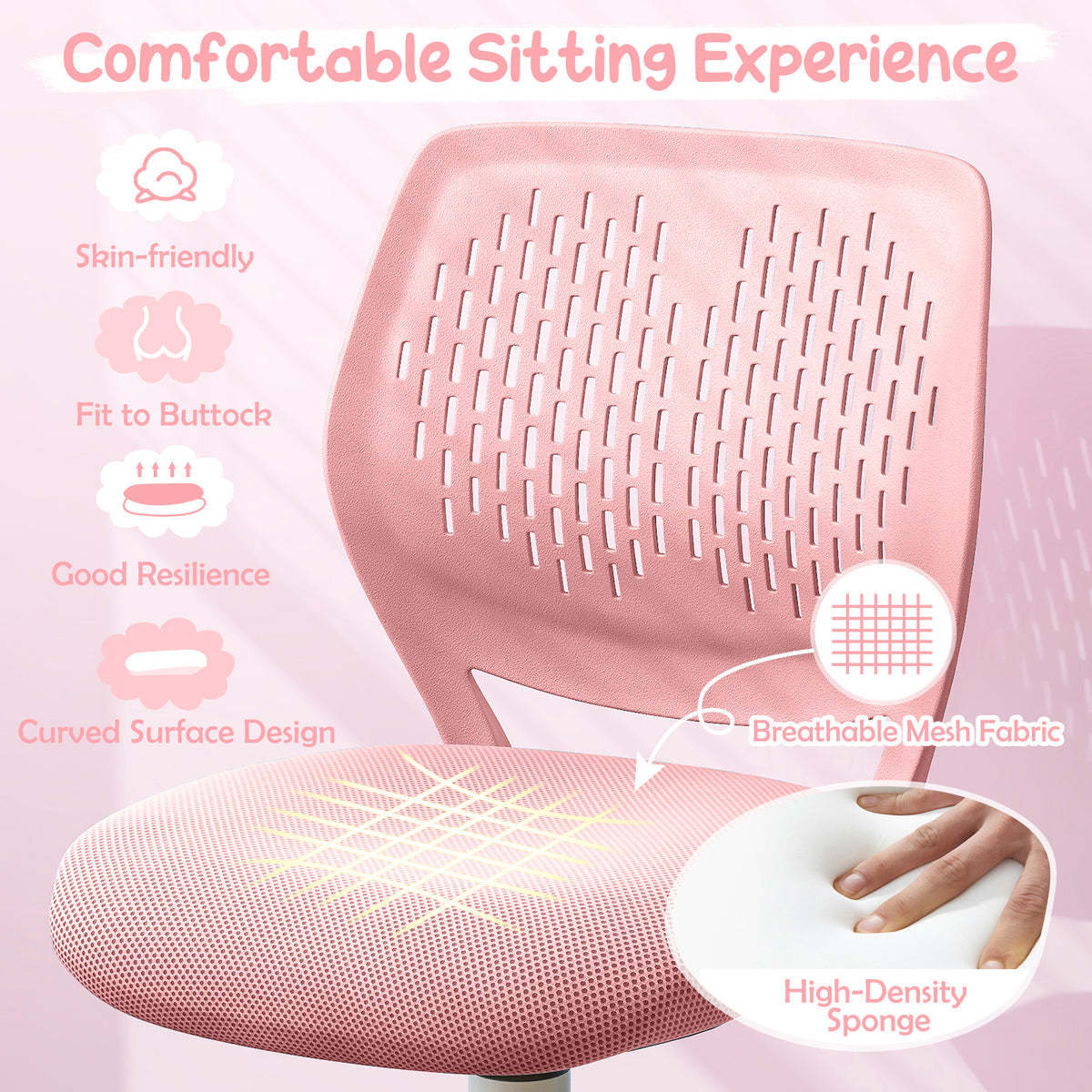 Kids Ergonomic Study Chair with Adjustable Height - Light Pink, 16.5-21 Inches