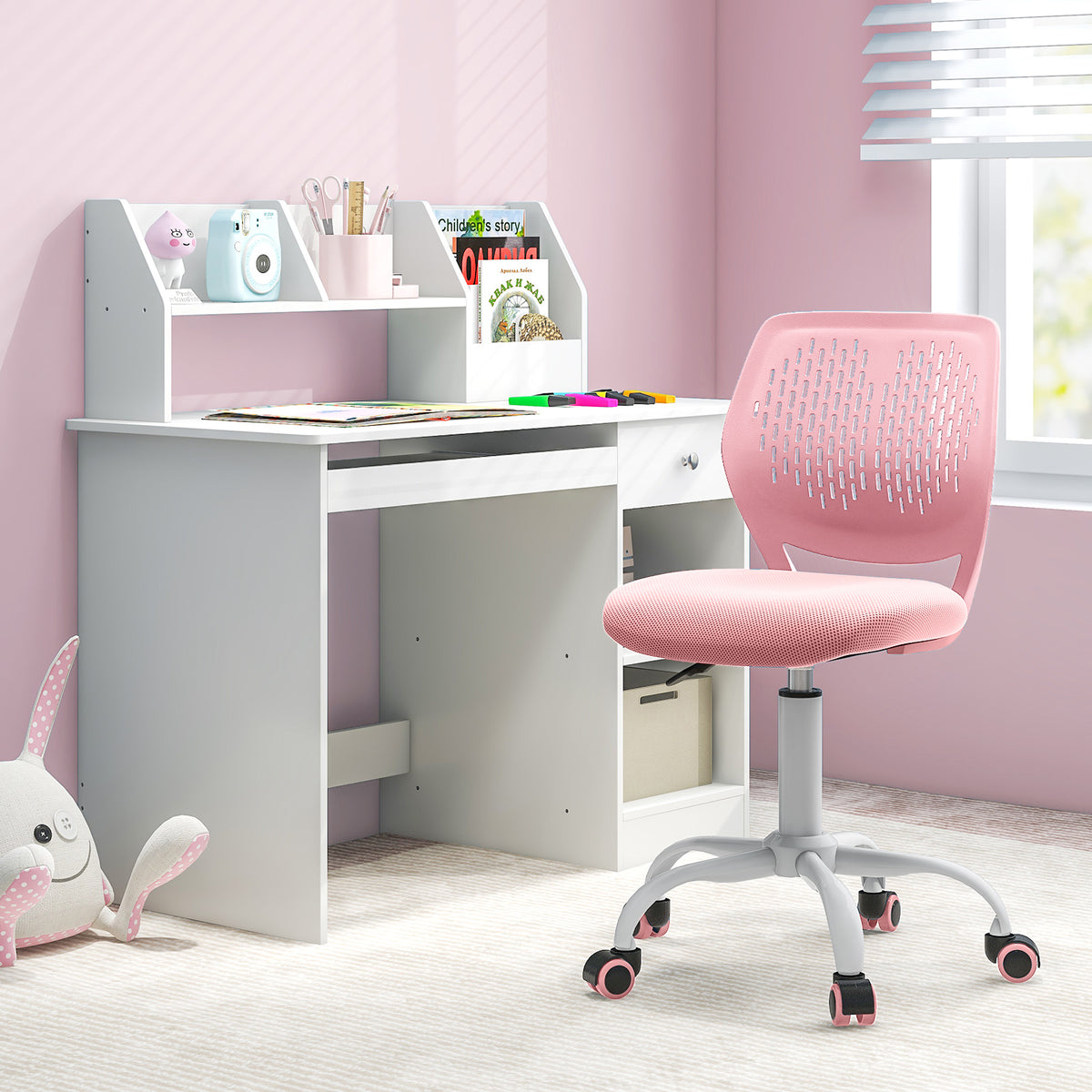 Kids Ergonomic Study Chair with Adjustable Height - Light Pink, 16.5-21 Inches