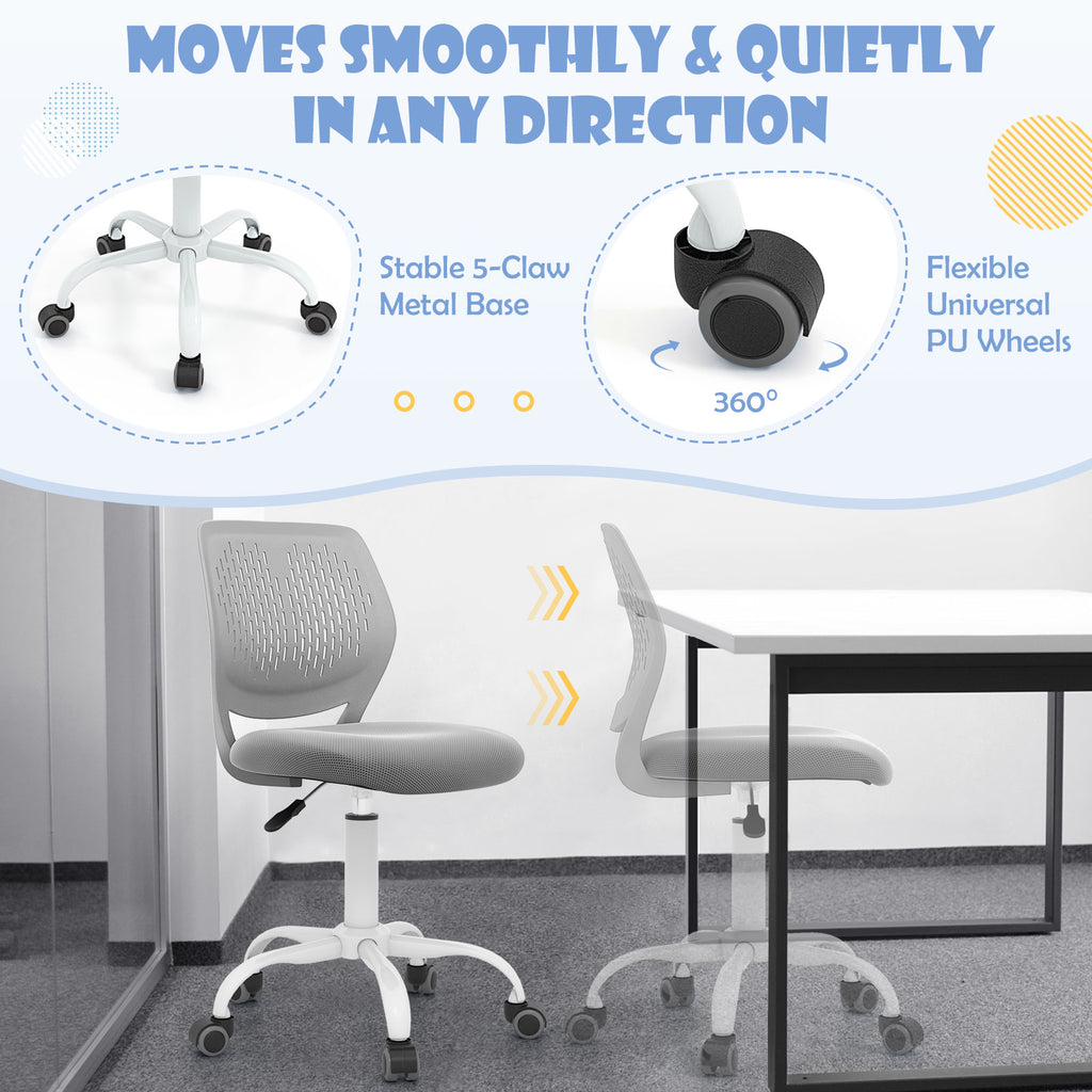 Kids Study Chair with Adjustable Height 16.5-21 Inches Gray Ergonomic Backrest