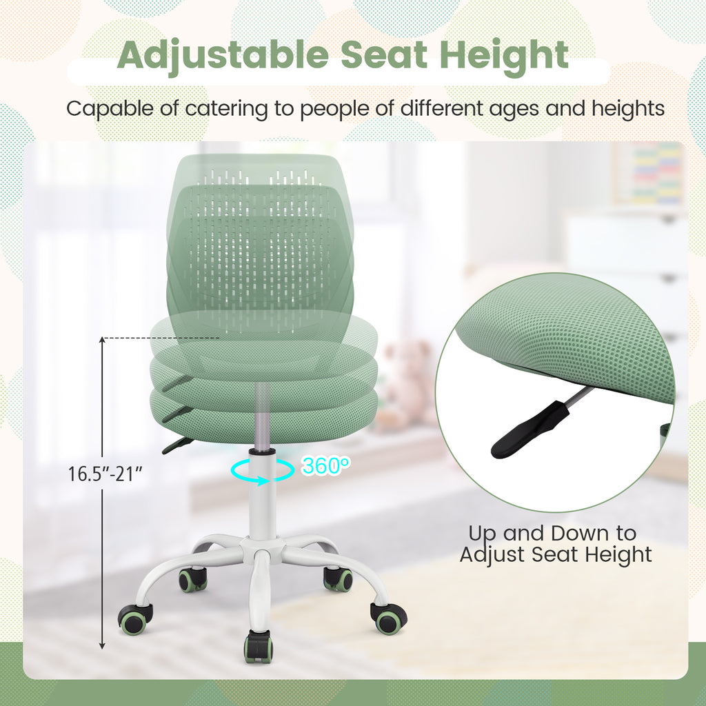 Kids Ergonomic Study Chair with Adjustable Height, Green, 16.5-21 Inches