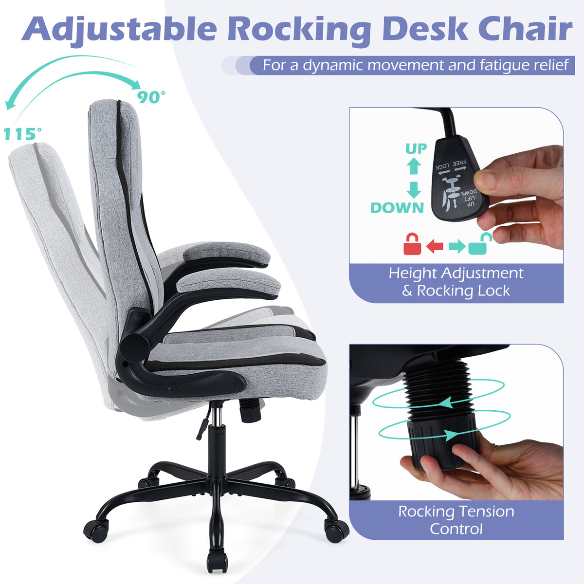 Ergonomic Computer Office Chair with 90° Flip-up Armrests