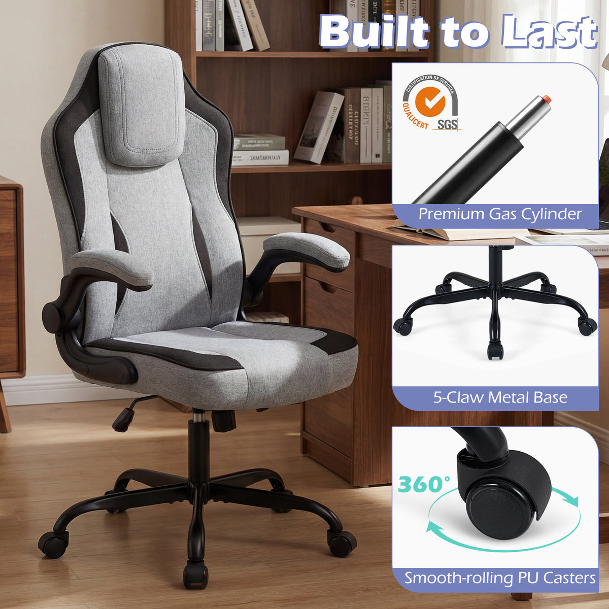 Ergonomic Computer Office Chair with 90° Flip-up Armrests