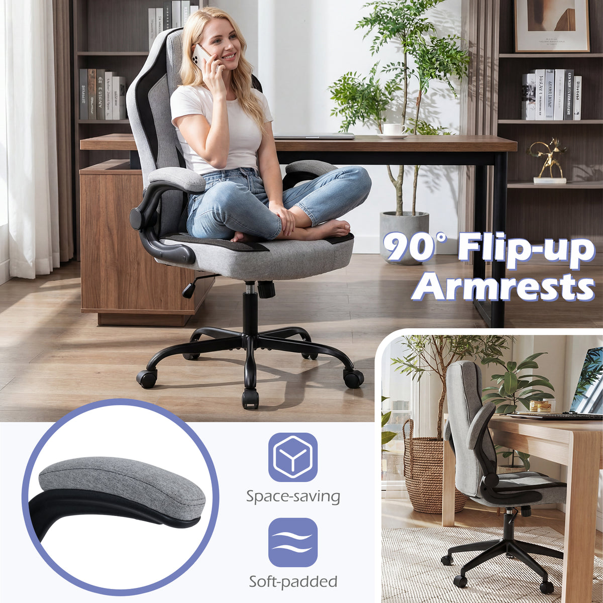 Ergonomic Computer Office Chair with 90° Flip-up Armrests