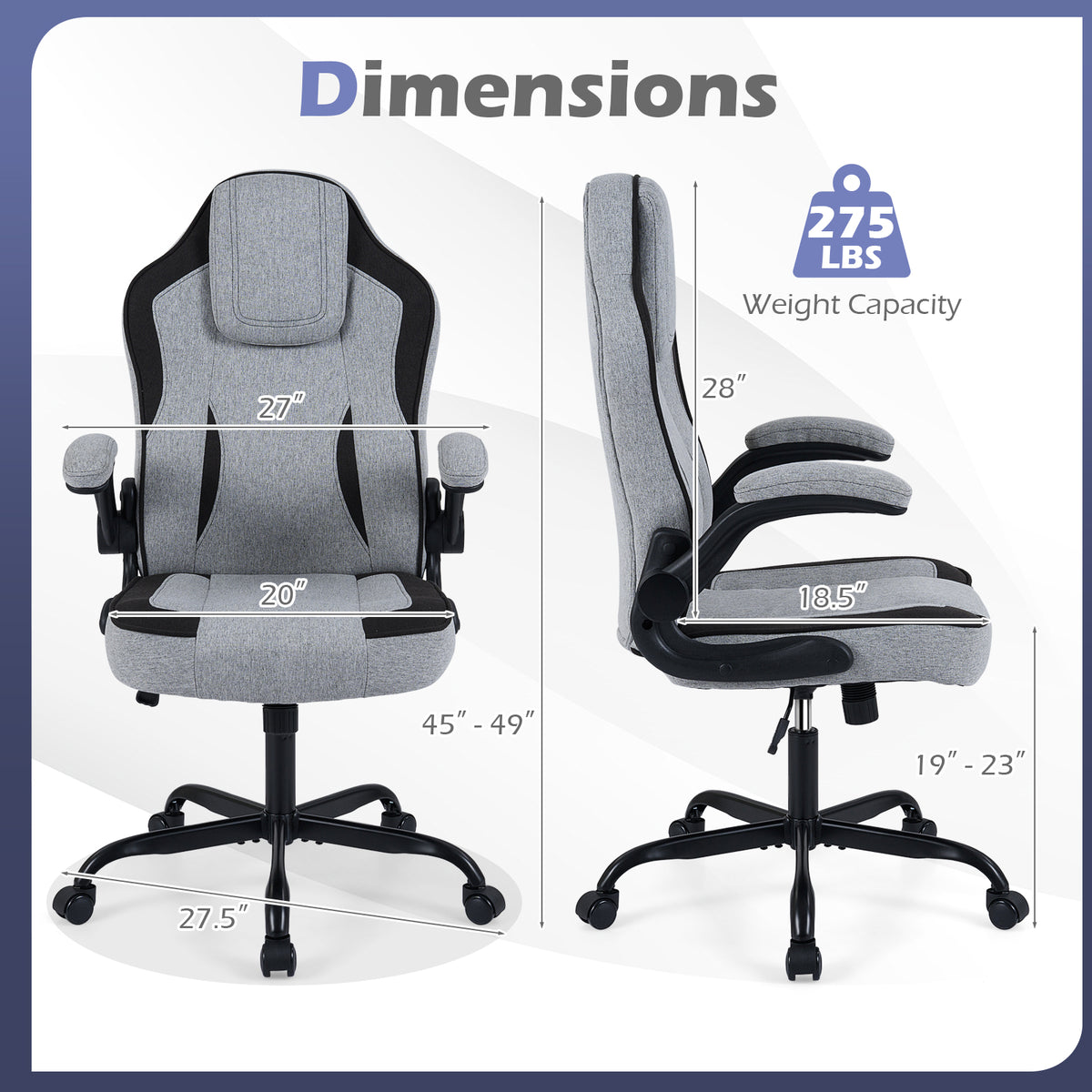 Ergonomic Computer Office Chair with 90° Flip-up Armrests