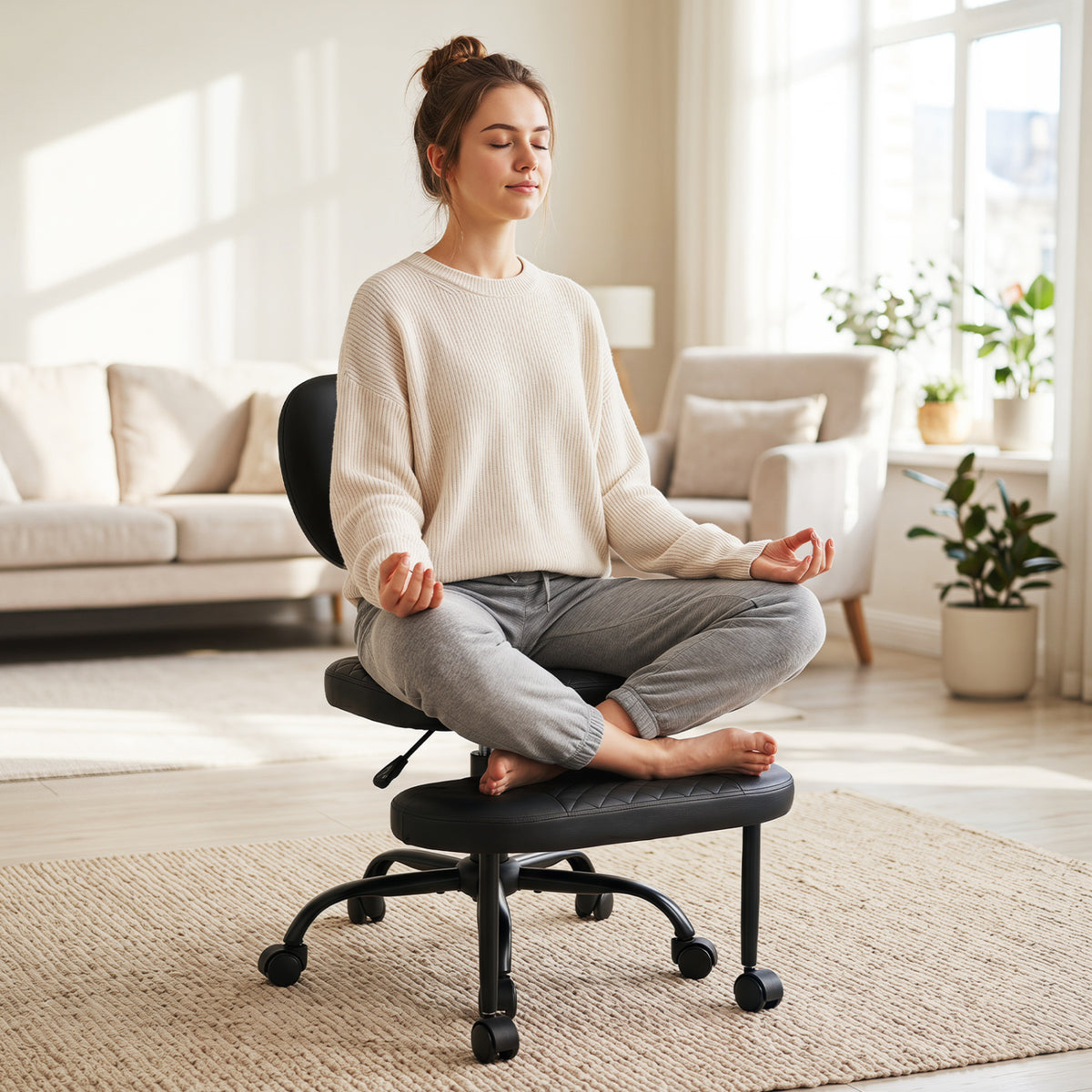 Ergonomic Cross Legged Office Chair with Height-Adjustable Seat