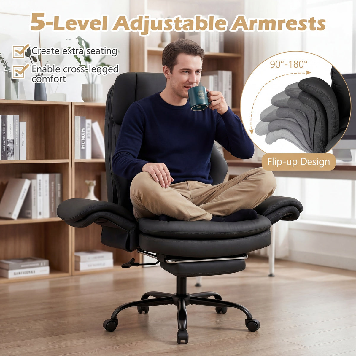 Ergonomic Cross Legged Office Chair Big and Tall Executive with