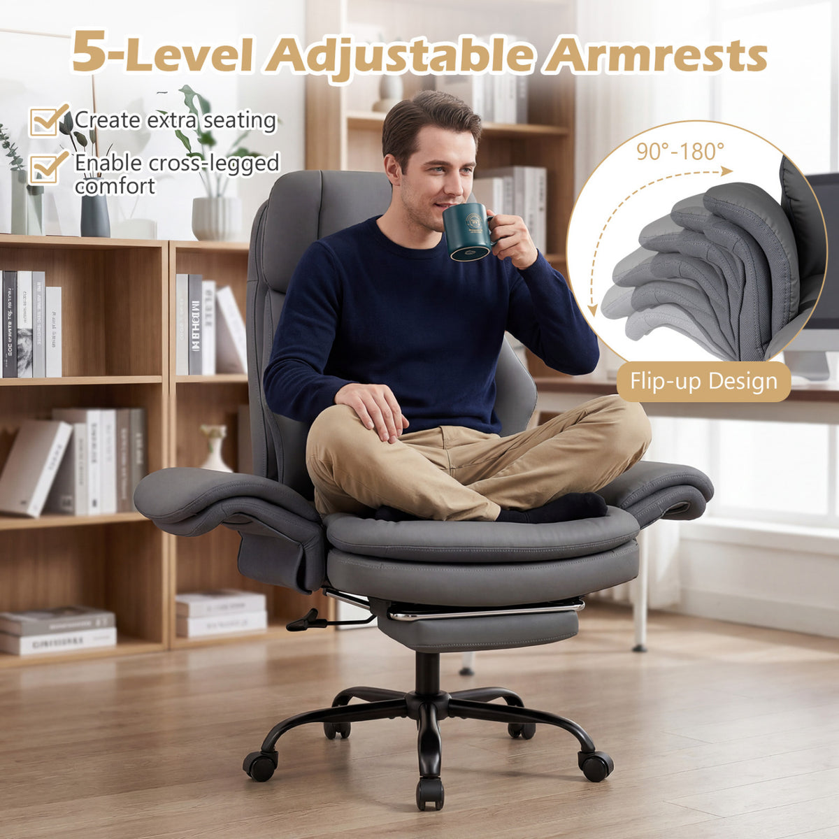 Ergonomic Cross Legged Office Chair Big and Tall Executive with