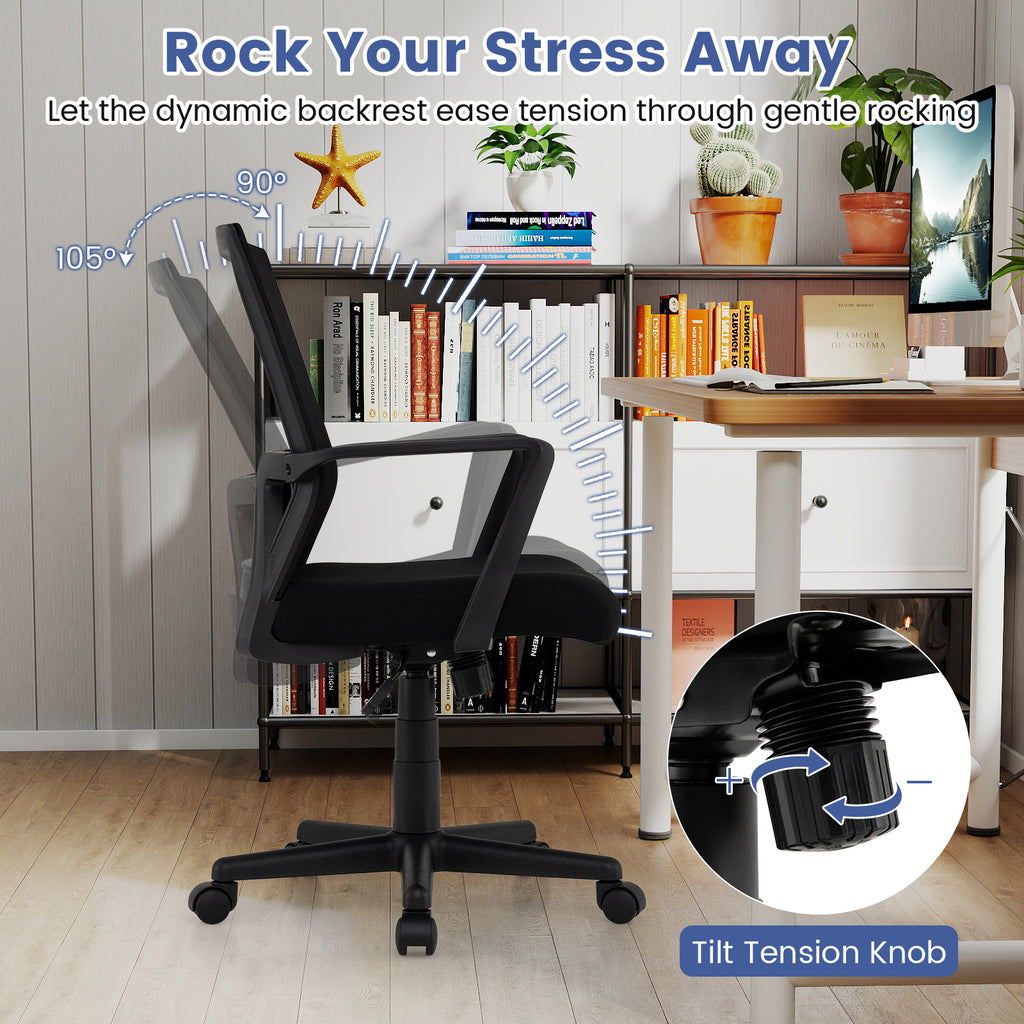 Ergonomic Desk Chair with Lumbar Support & Rocking - Black