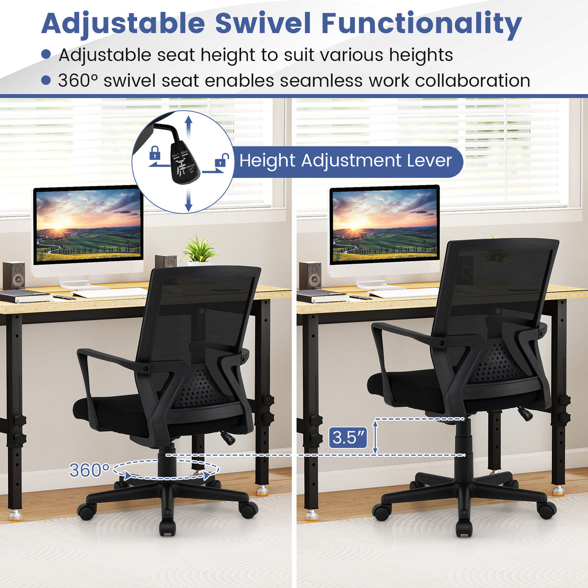 Ergonomic Desk Chair with Lumbar Support & Rocking - Black