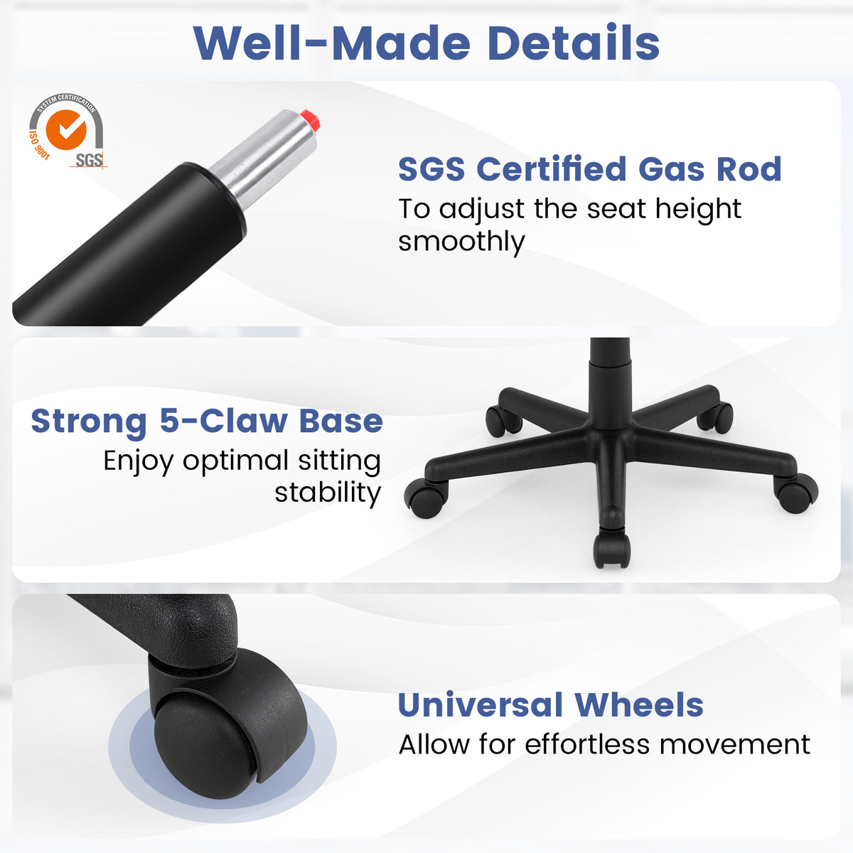 Ergonomic Desk Chair with Lumbar Support & Rocking - Black