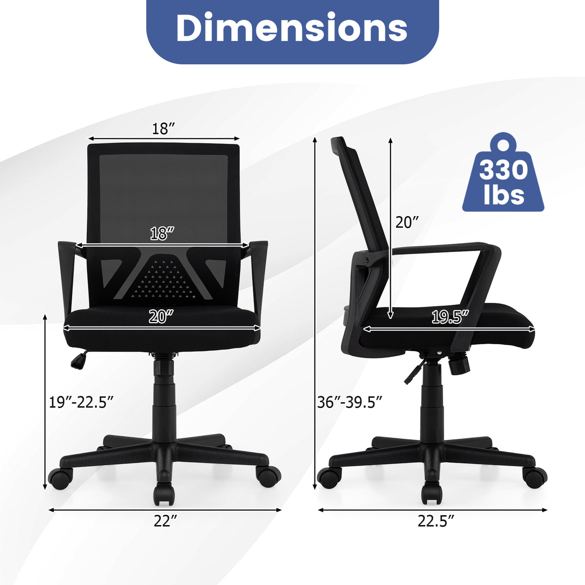 Ergonomic Desk Chair with Lumbar Support & Rocking - Black