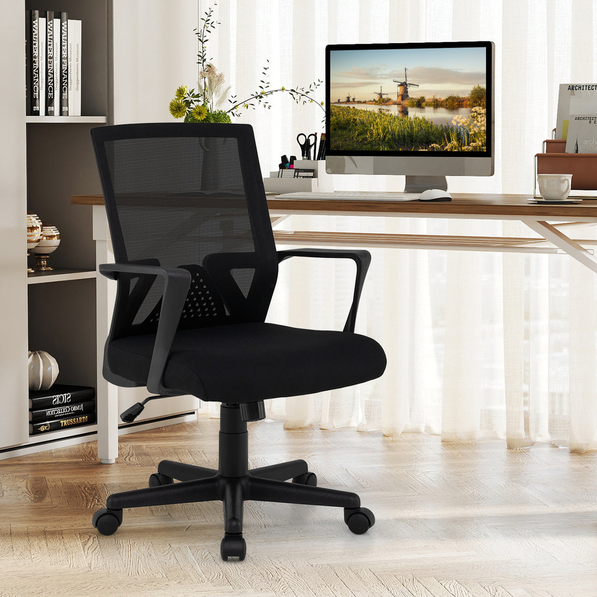 Ergonomic Desk Chair with Lumbar Support & Rocking - Black
