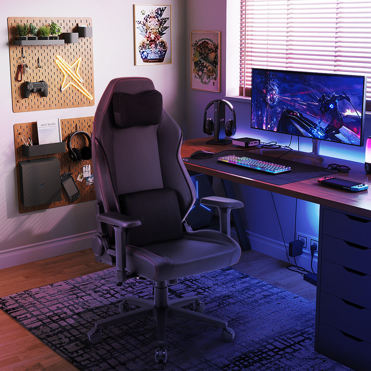 Ergonomic High Back Computer Chair with Magnetic Headrest and Lumbar
