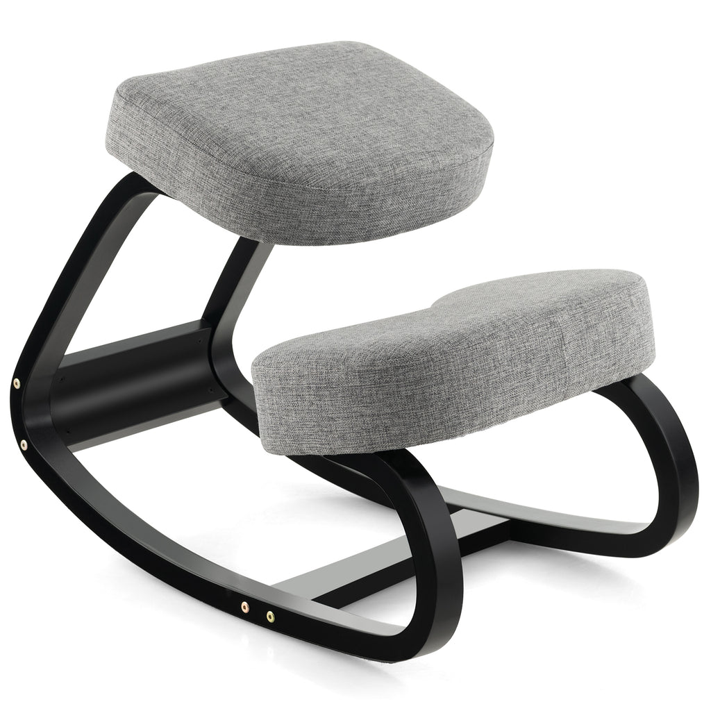 Wooden Ergonomic Kneeling Chair with Padded Cushion, Gray 28" x 18" x 22"