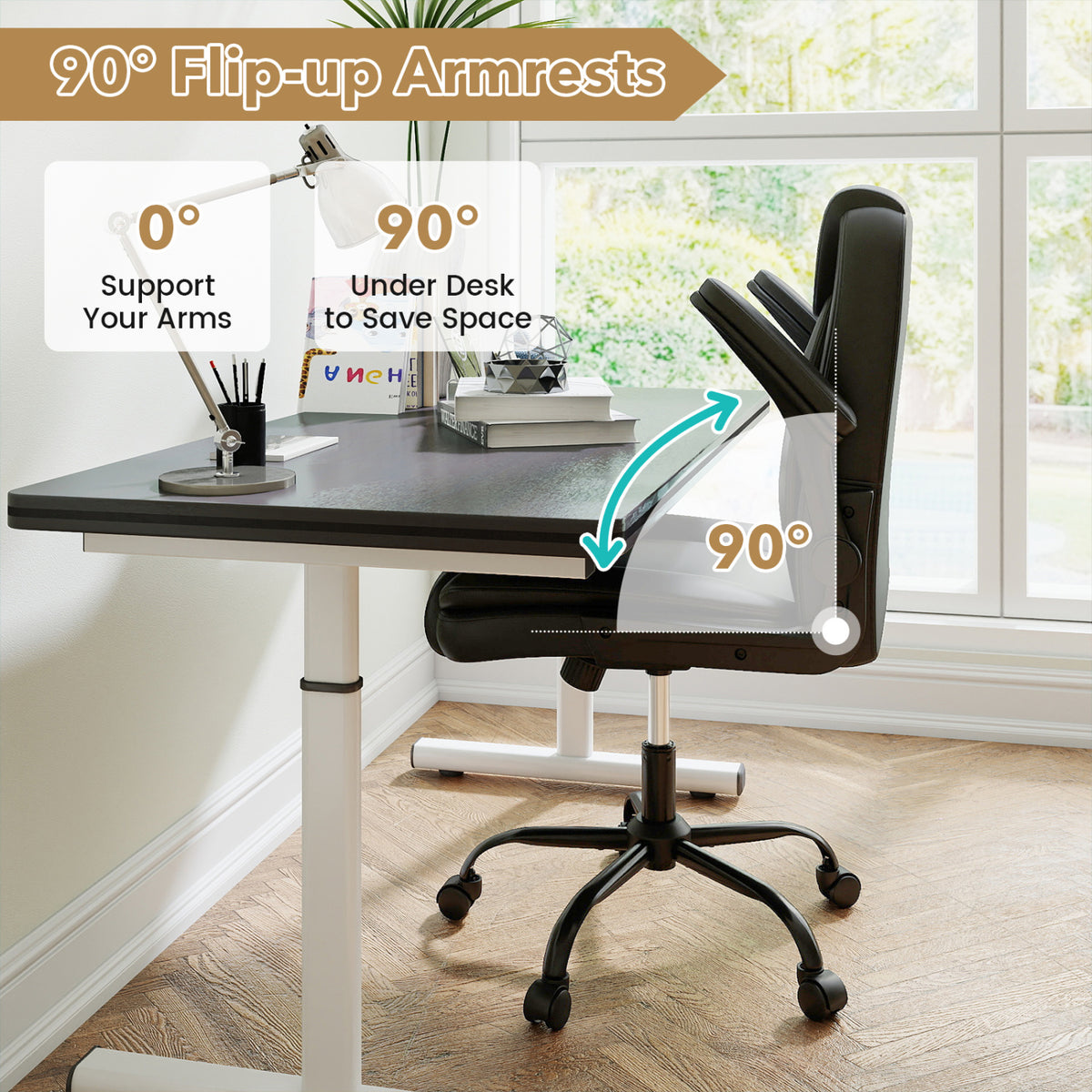 Ergonomic Leather Office Chair with Flip-up Armrests and Rocking