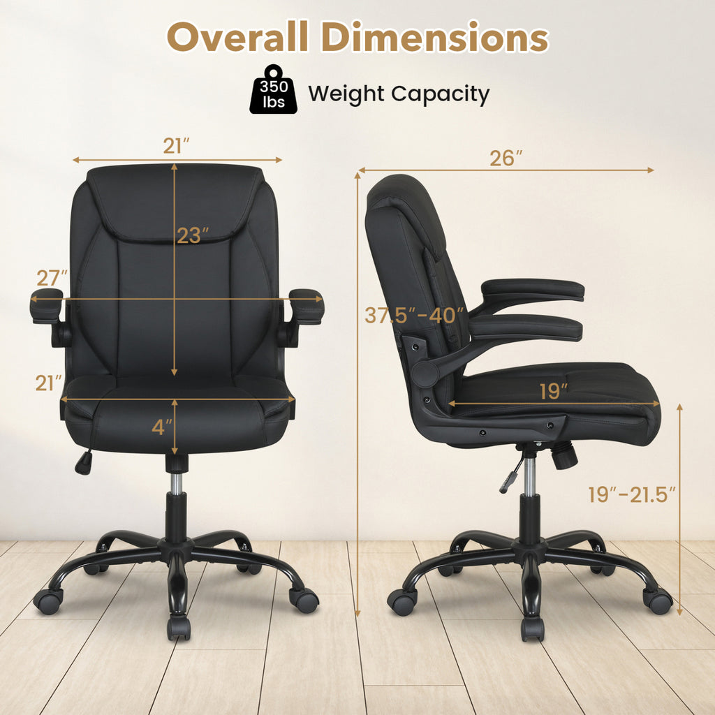 Ergonomic Leather Office Chair with Flip-up Armrests and Rocking