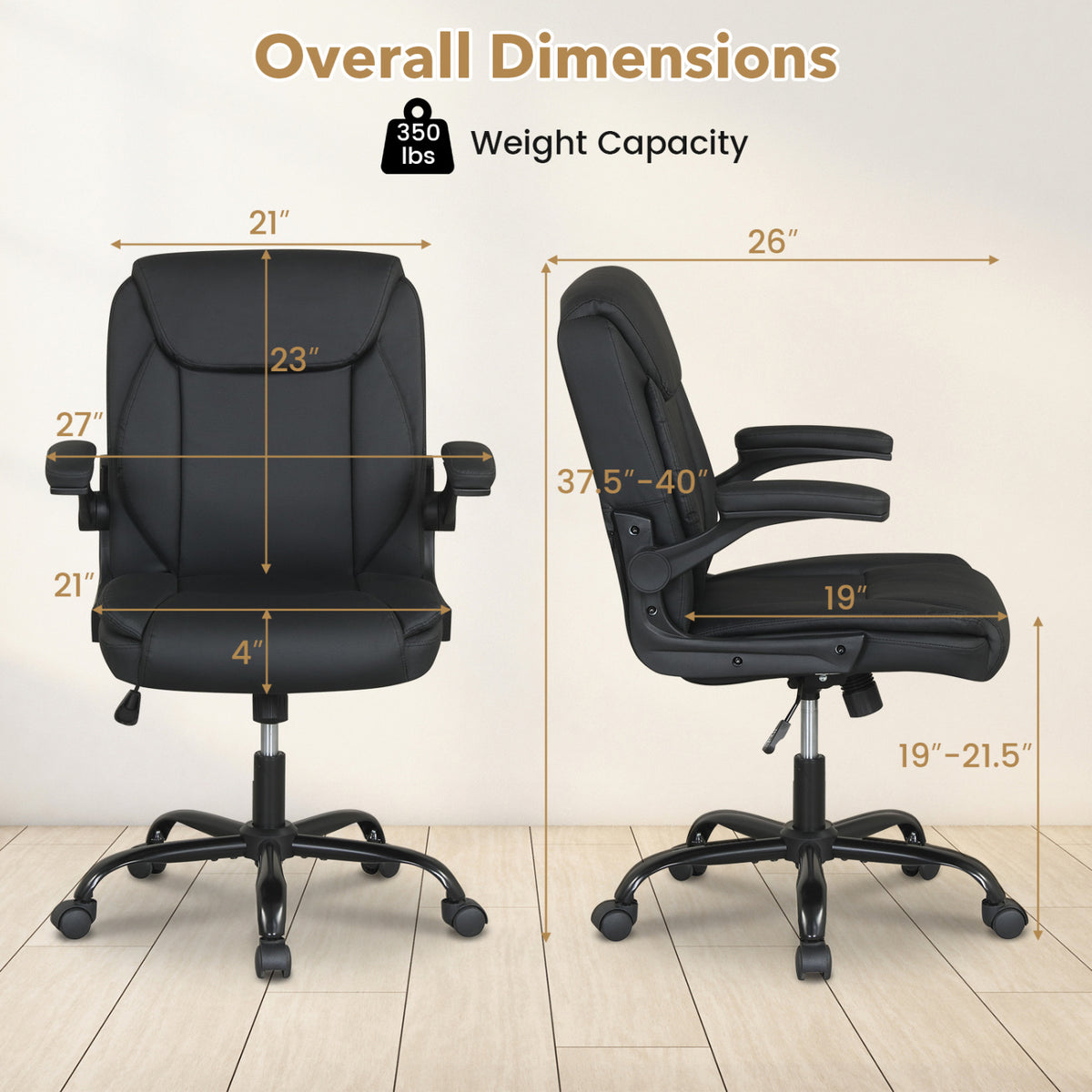 Ergonomic Leather Office Chair with Flip-up Armrests and Rocking
