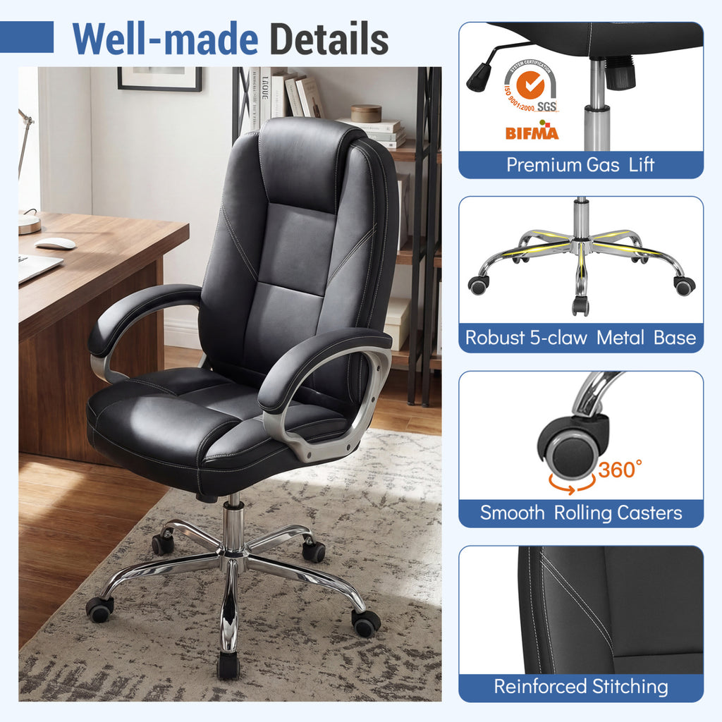 Ergonomic Leather Office Chair with Padded Armrests and Rocking