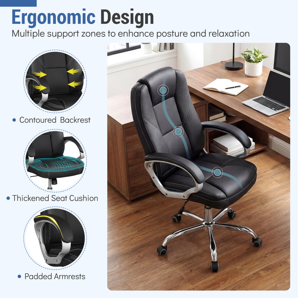 Ergonomic Leather Office Chair with Padded Armrests and Rocking