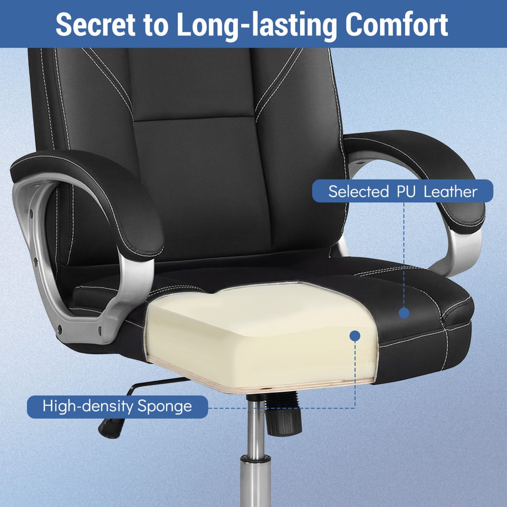 Ergonomic Leather Office Chair with Padded Armrests and Rocking