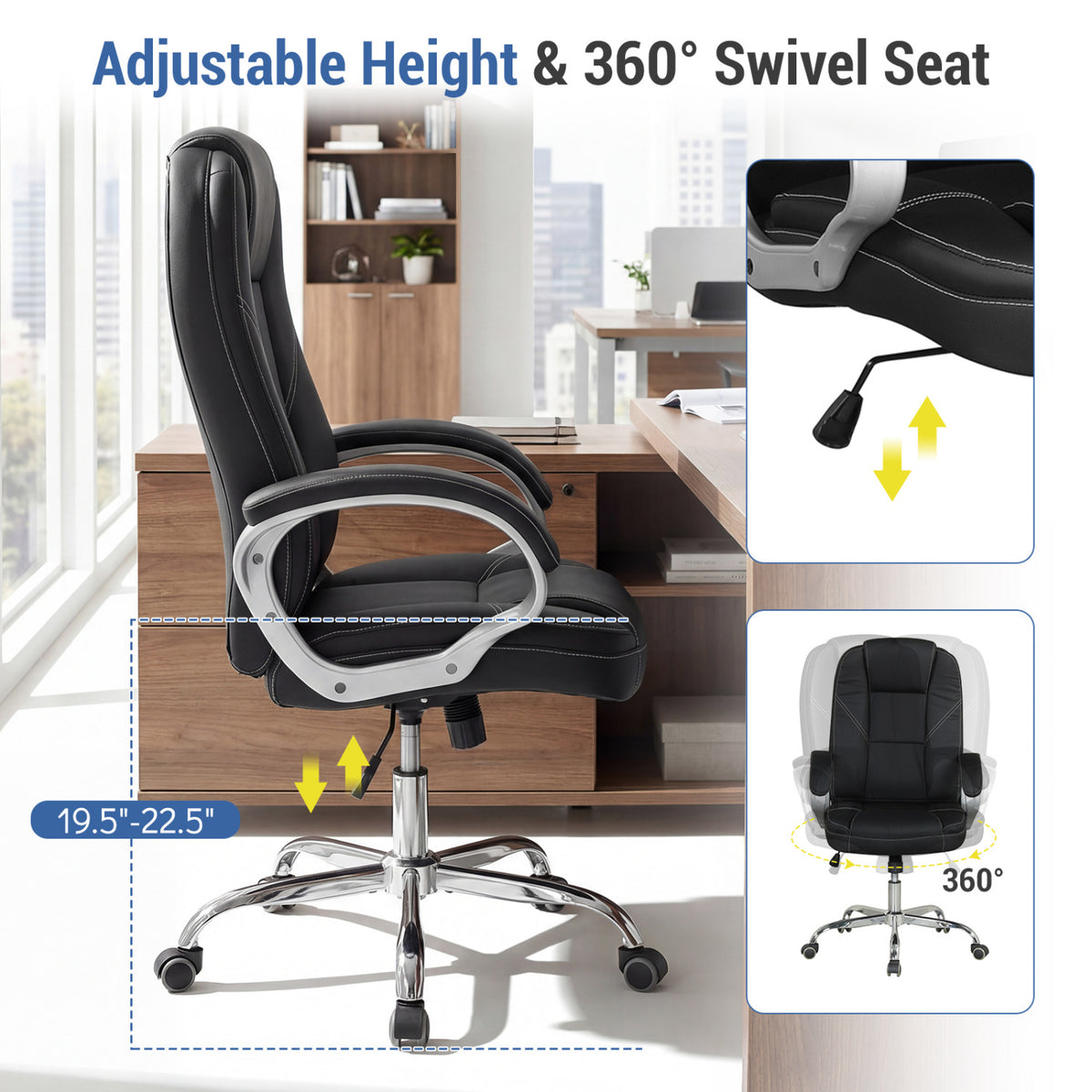Ergonomic Leather Office Chair with Padded Armrests and Rocking