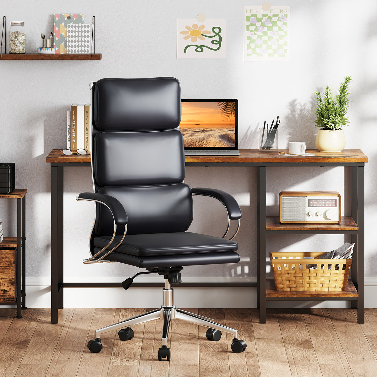 Ergonomic Leather Office Chair with Adjustable Height and Rocking