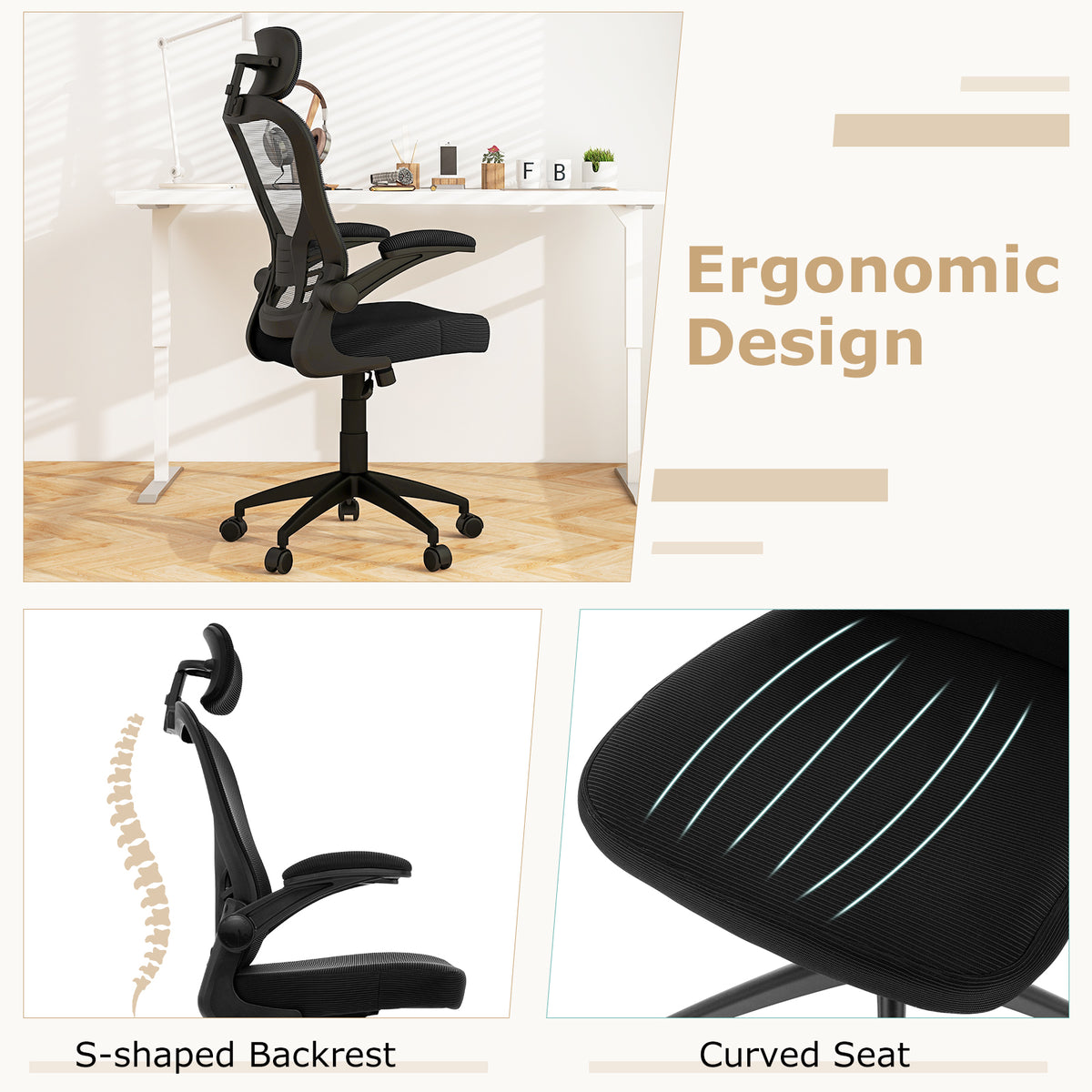 Ergonomic Mesh Office Chair with Adjustable Height – Black