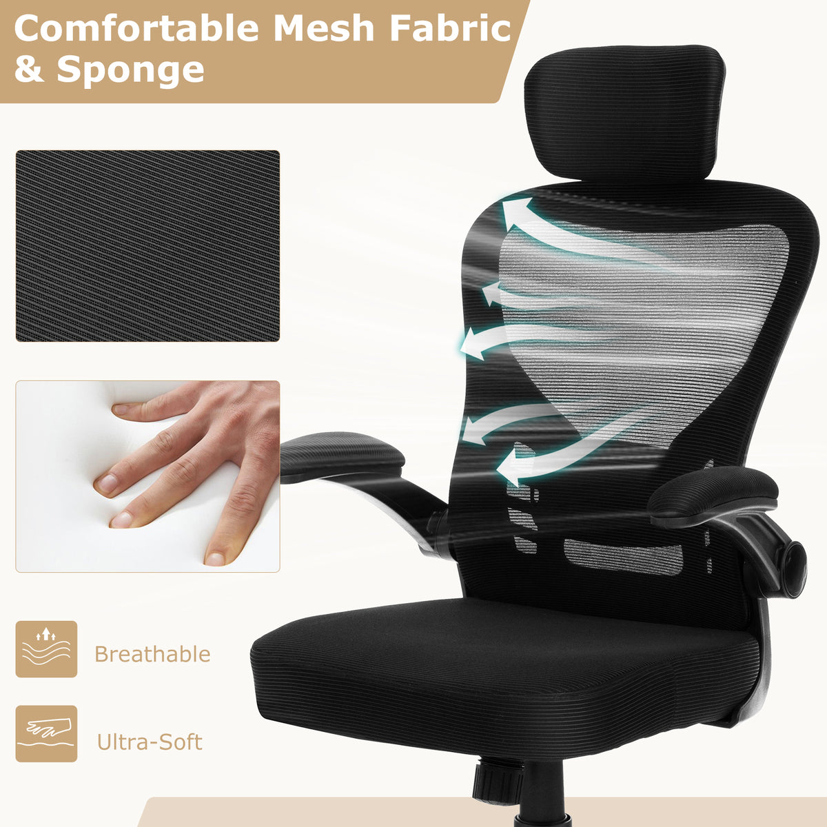 Ergonomic Mesh Office Chair with Adjustable Height – Black
