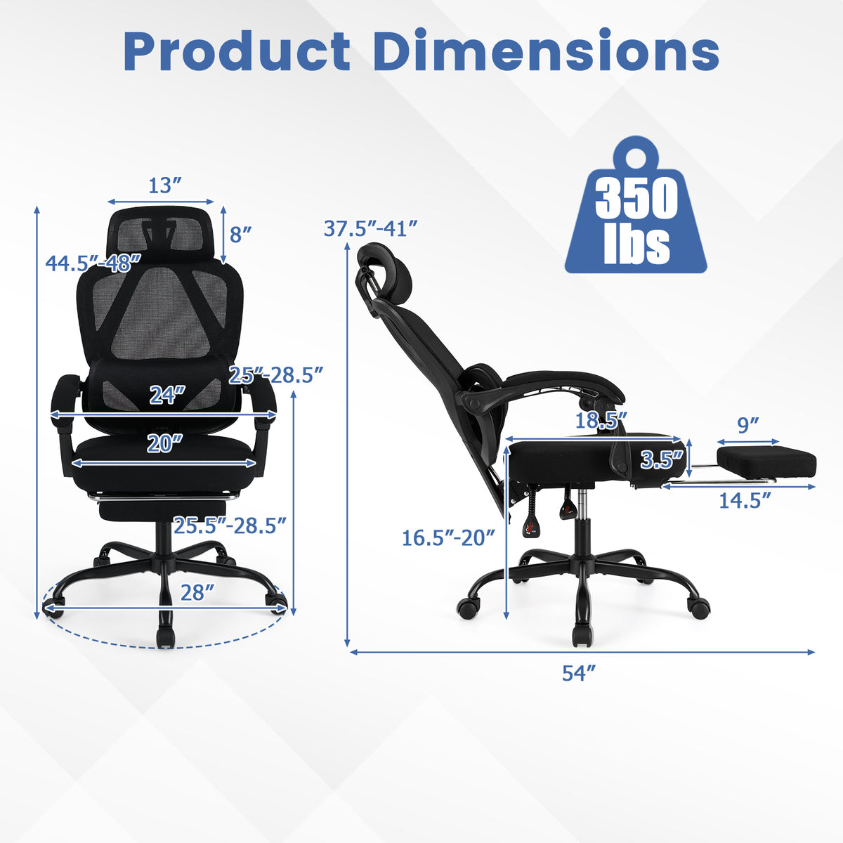 Ergonomic Office Chair High Back Mesh Desk Chair with Footrest - Black