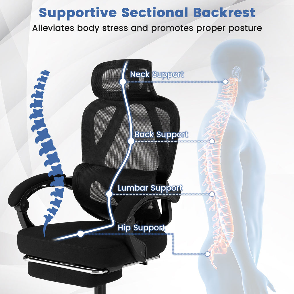 Ergonomic Office Chair High Back Mesh Desk Chair with Footrest - Black