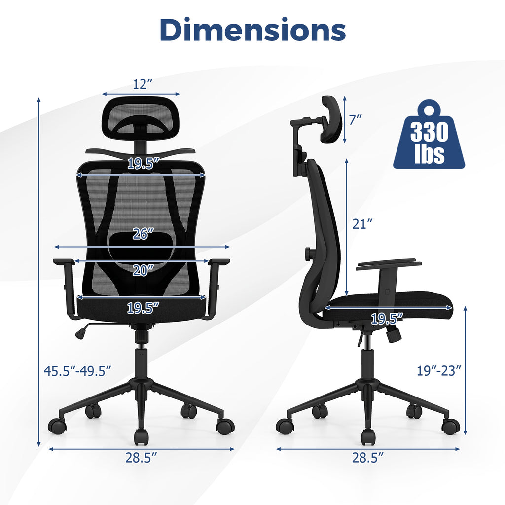 Ergonomic Office Chair with 3D Headrest and Reclining Backrest