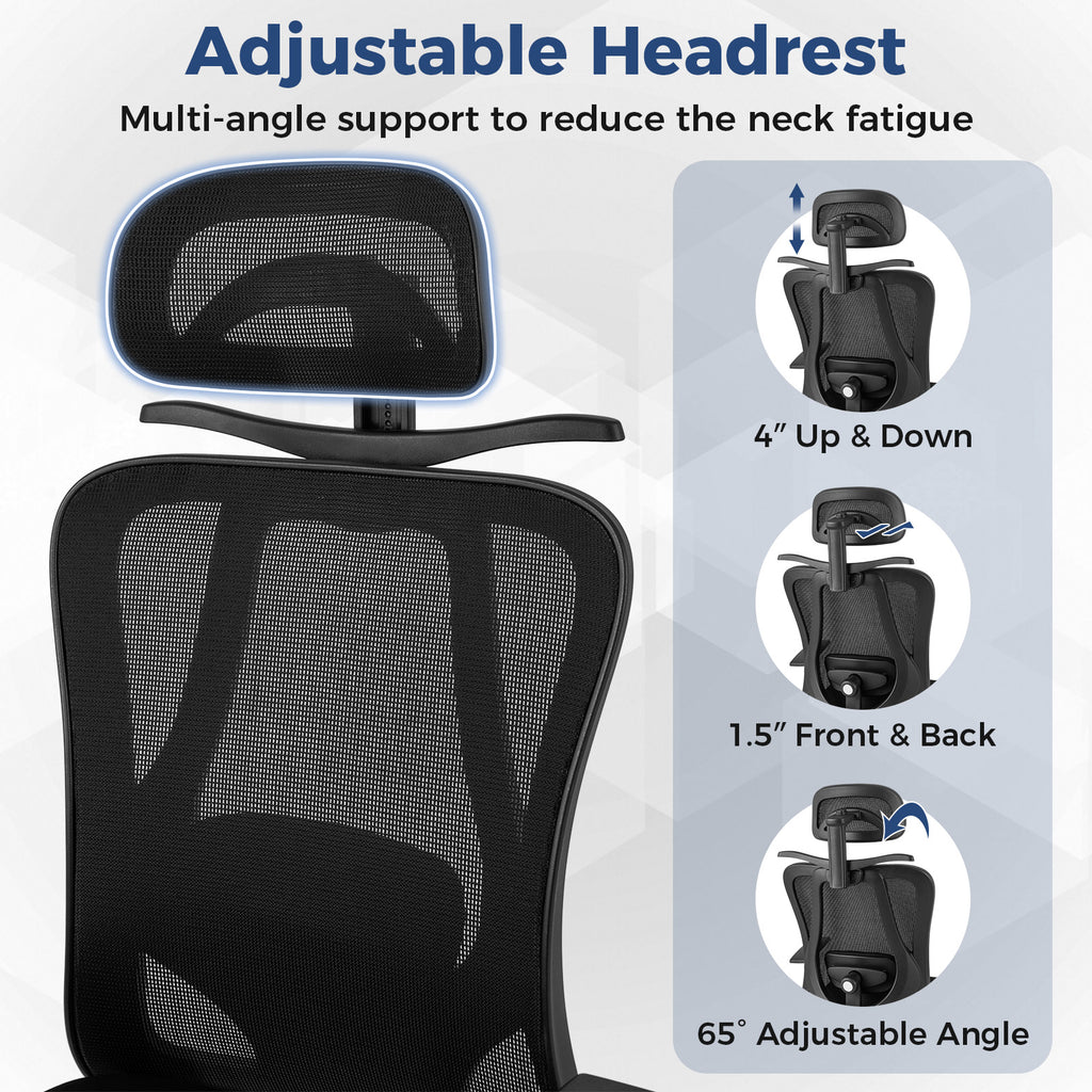 Ergonomic Office Chair with 3D Headrest and Reclining Backrest