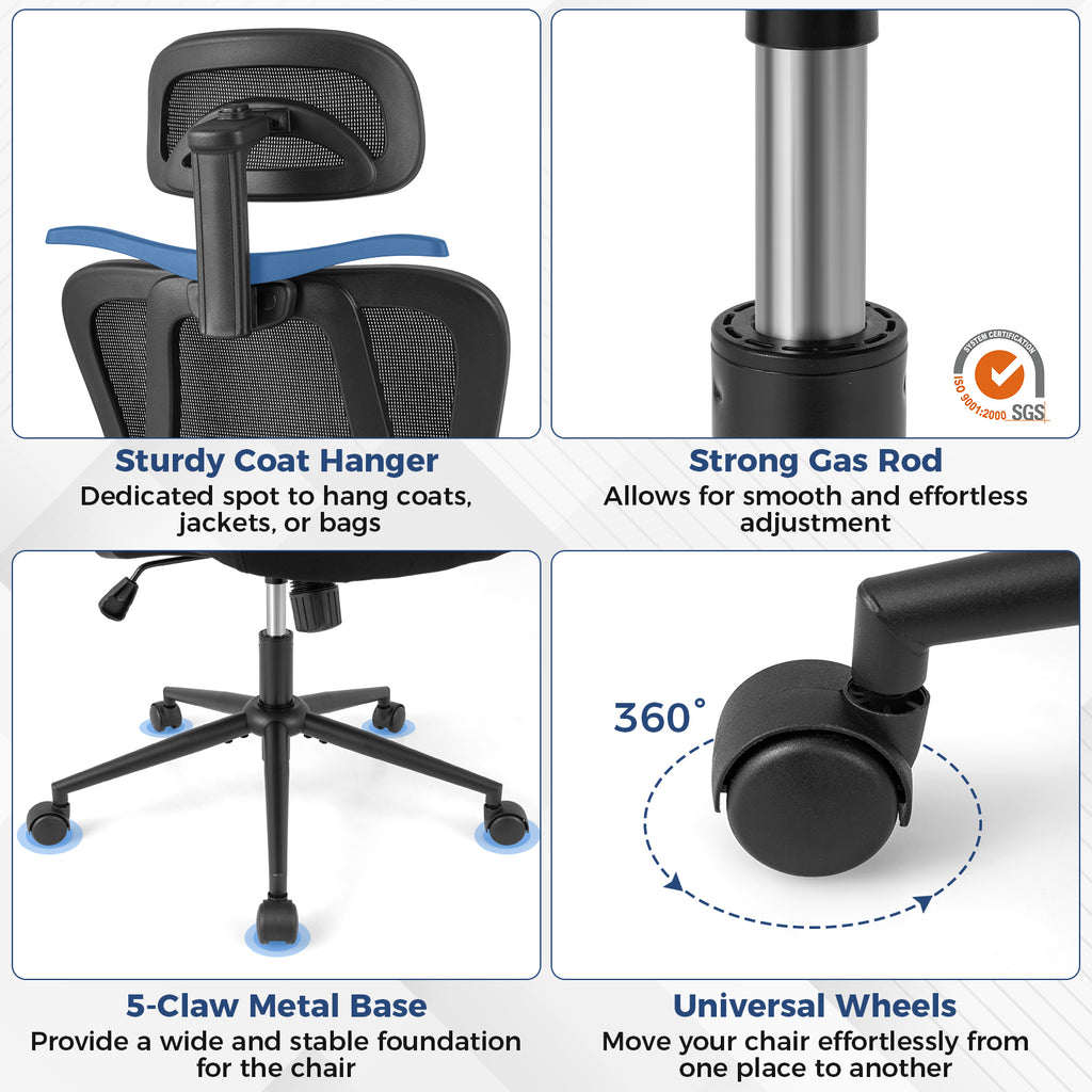 Ergonomic Office Chair with 3D Headrest and Reclining Backrest