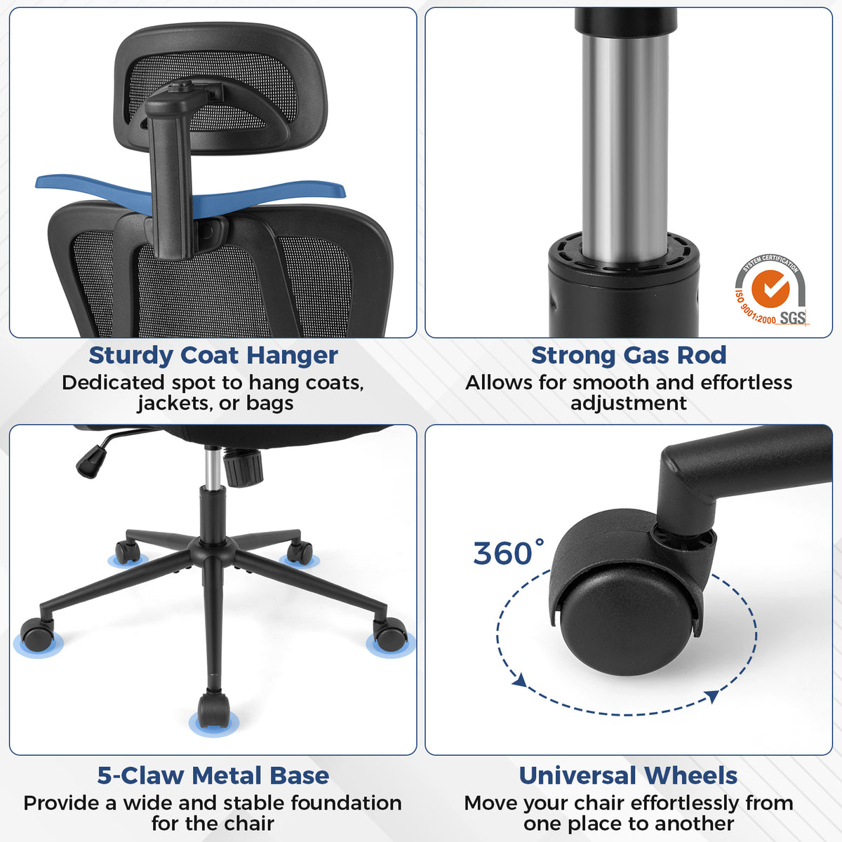 Ergonomic Office Chair with 3D Headrest and Reclining Backrest