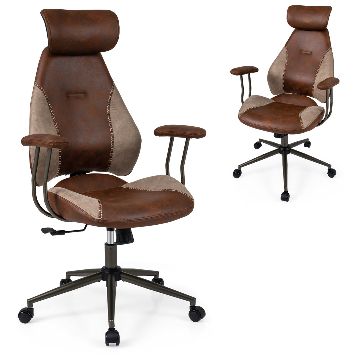 Ergonomic Office Chair with 2D Headrest & Rocking Backrest, Brown