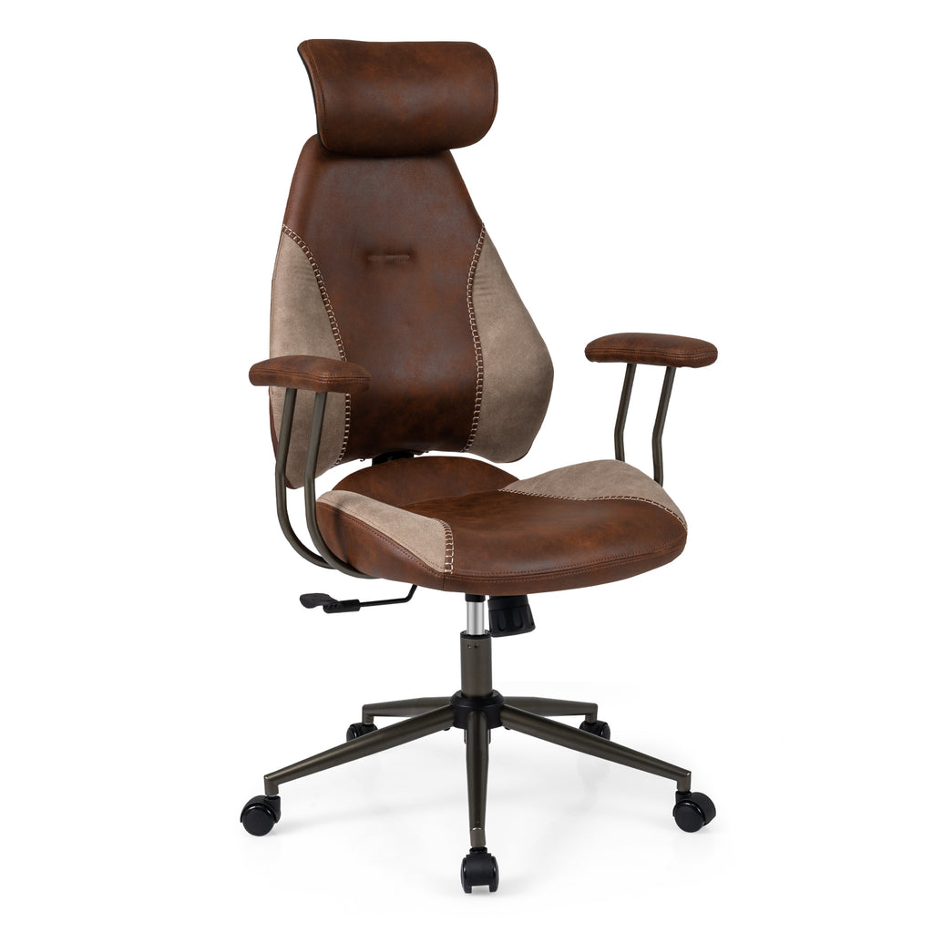 Ergonomic Office Chair with 2D Headrest & Rocking Backrest, Brown