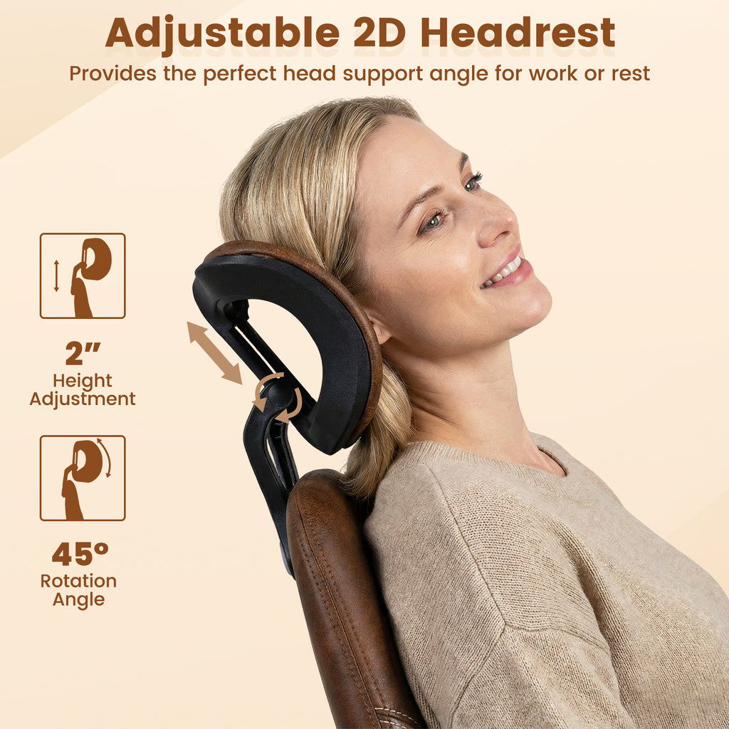 Ergonomic Office Chair with 2D Headrest & Rocking Backrest, Brown