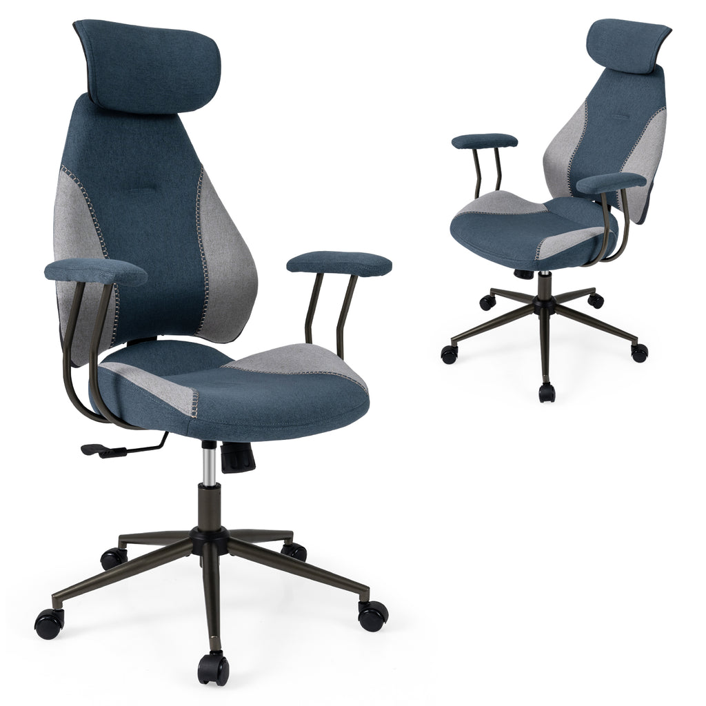 Ergonomic Office Chair with 2D Headrest - Gray Suede