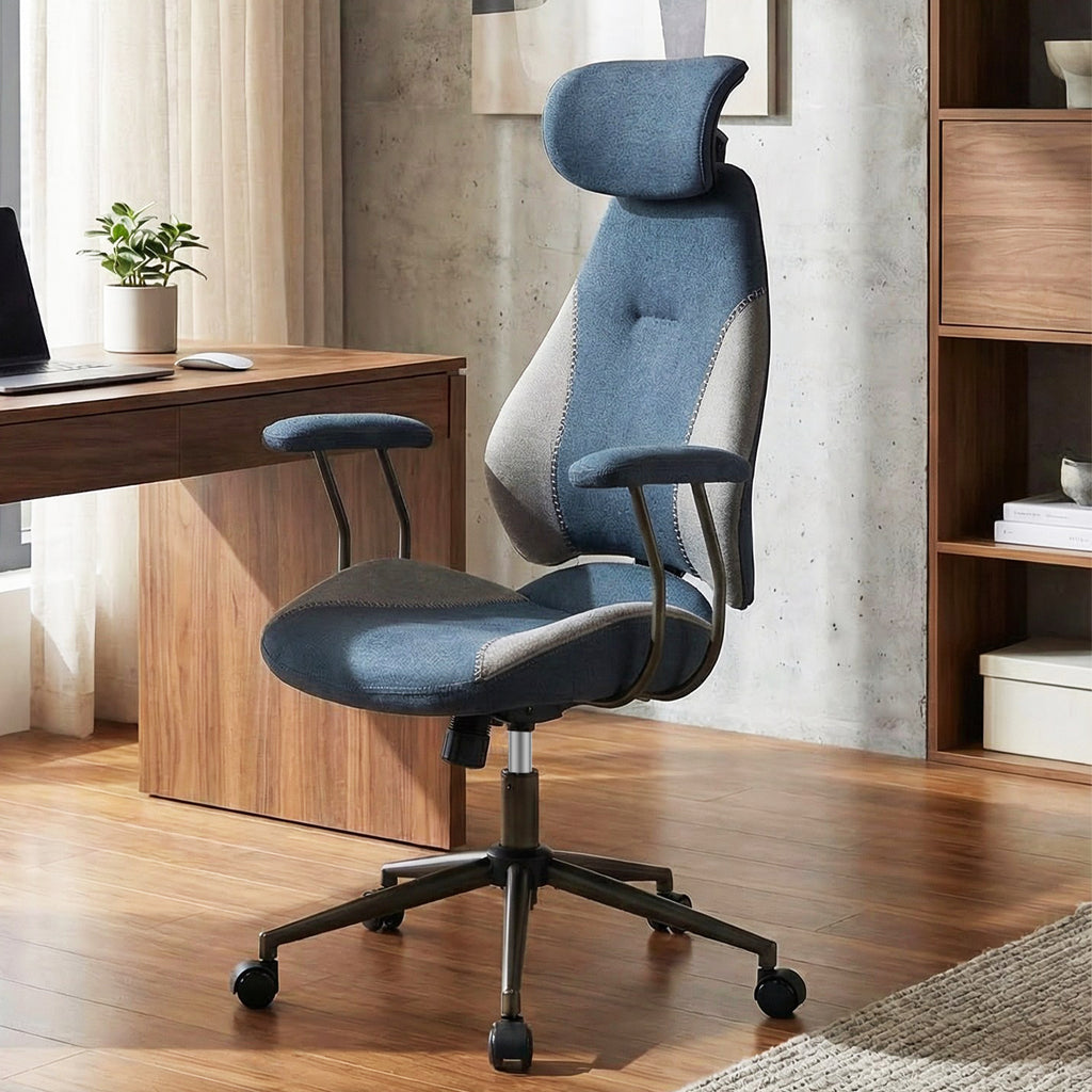 Ergonomic Office Chair with 2D Headrest - Gray Suede