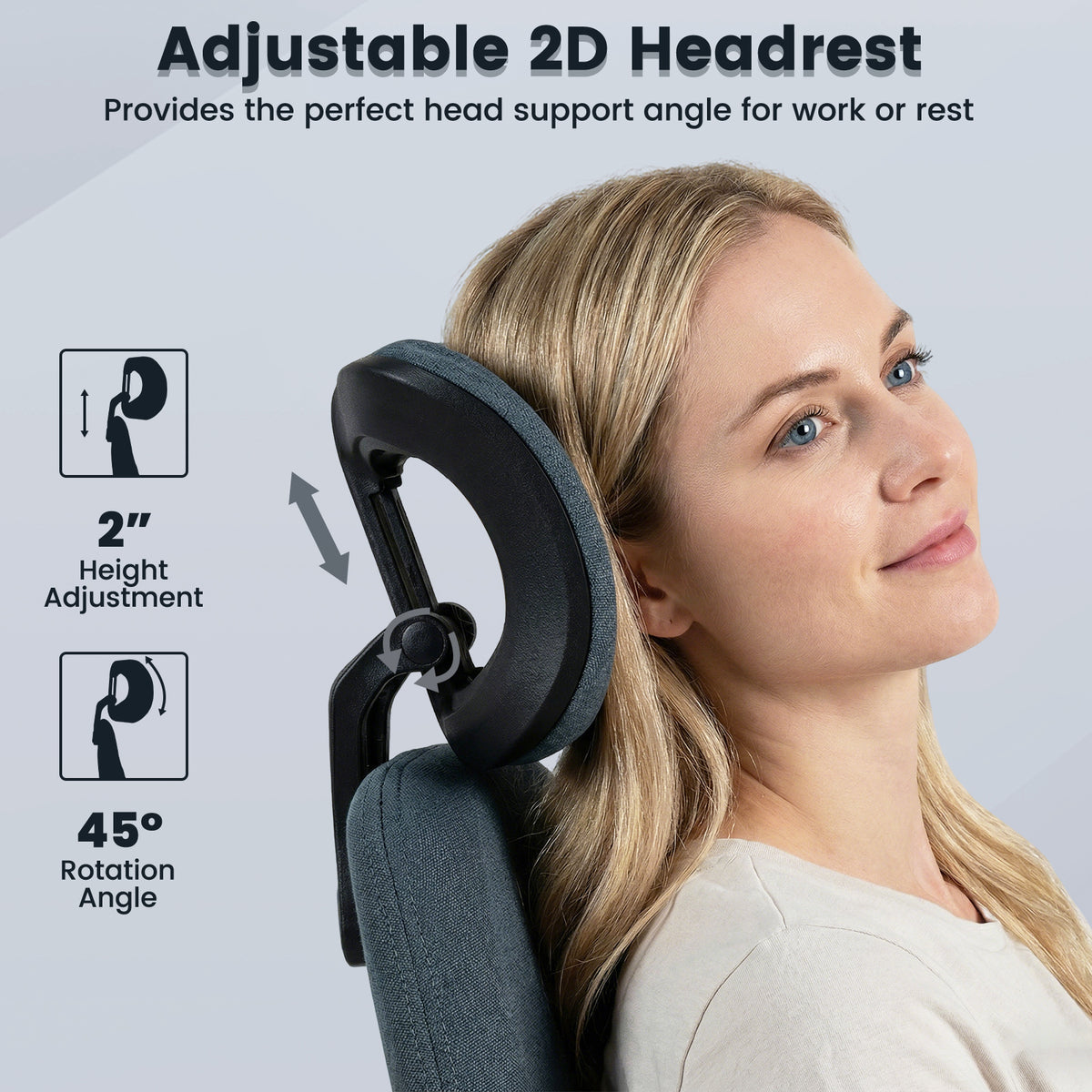 Ergonomic Office Chair with 2D Headrest - Gray Suede