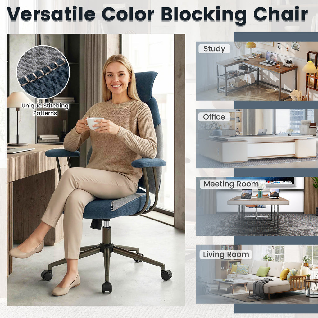 Ergonomic Office Chair with 2D Headrest - Gray Suede