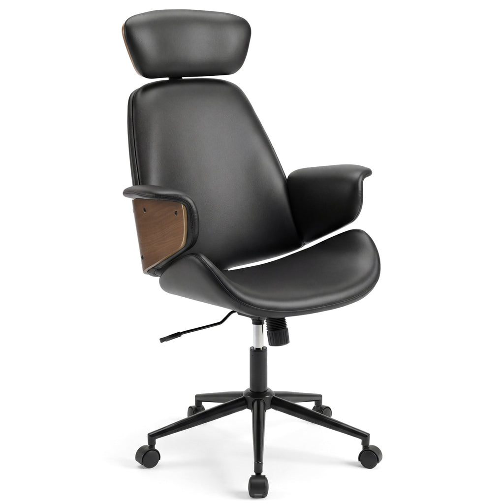 Ergonomic Office Chair with Headrest, Black Faux Leather