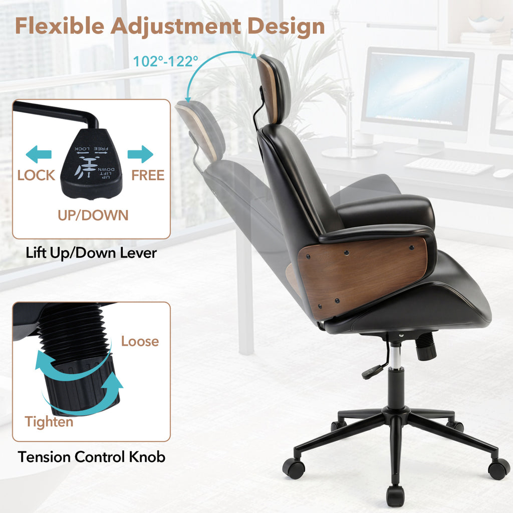 Ergonomic Office Chair with Headrest, Black Faux Leather
