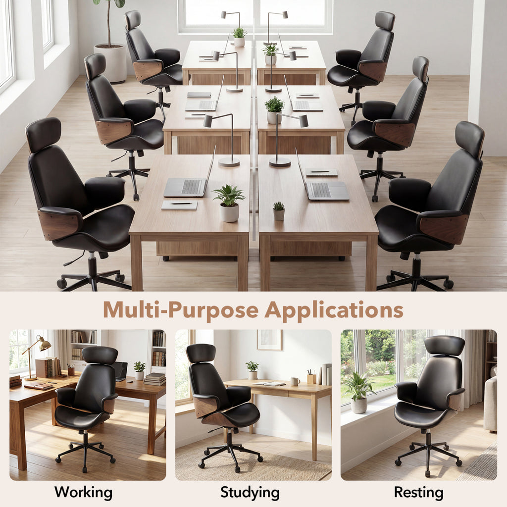 Ergonomic Office Chair with Headrest, Black Faux Leather