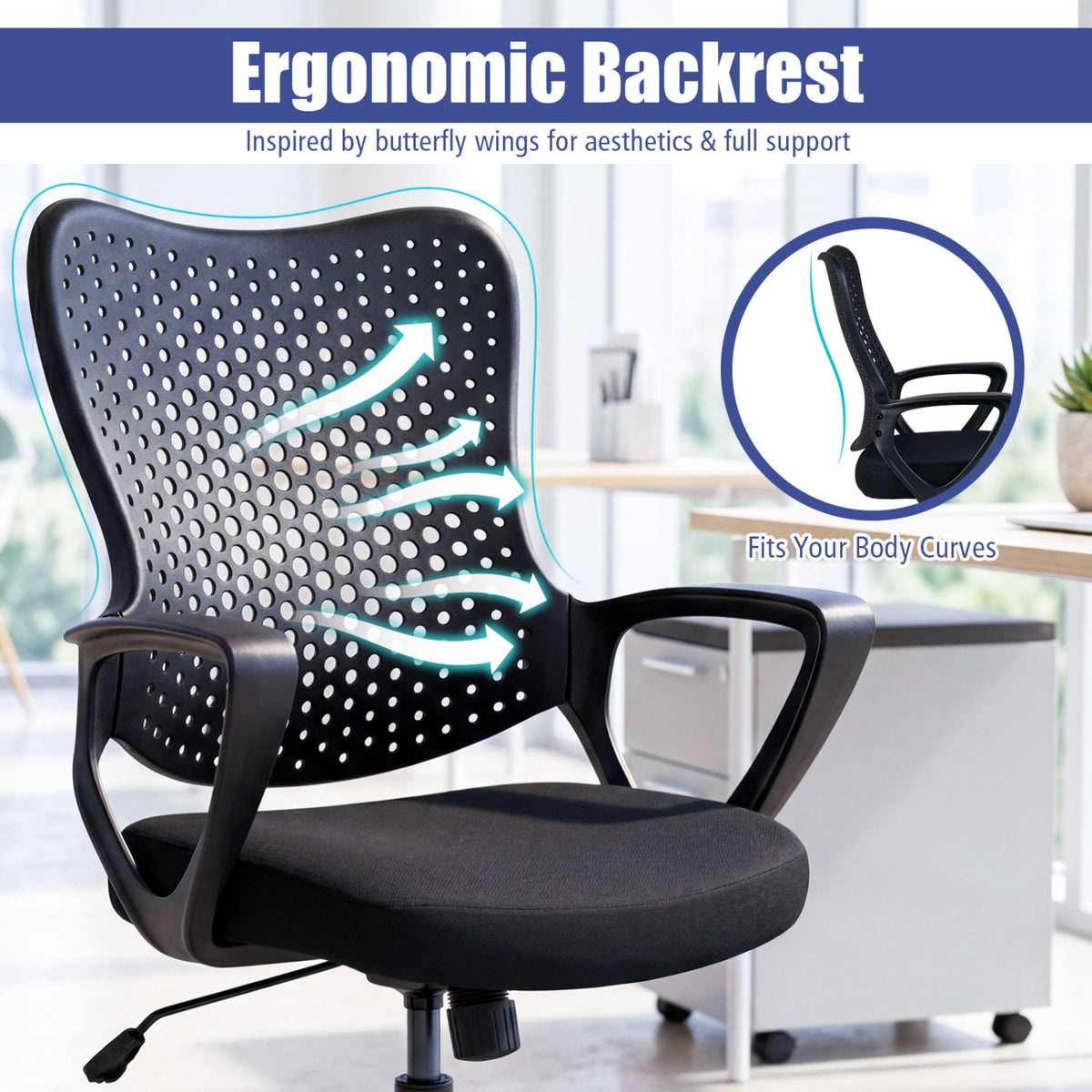 Ergonomic Office Chair Height Adjustable Computer Desk with