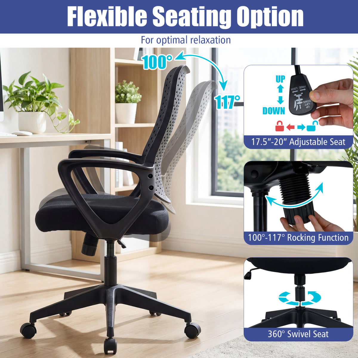 Ergonomic Office Chair Height Adjustable Computer Desk with