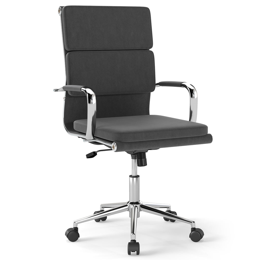 High Back Office Chair with Armrests - Black, PU Leather