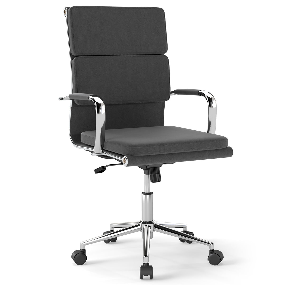 High Back Office Chair with Armrests - Black PU Leather