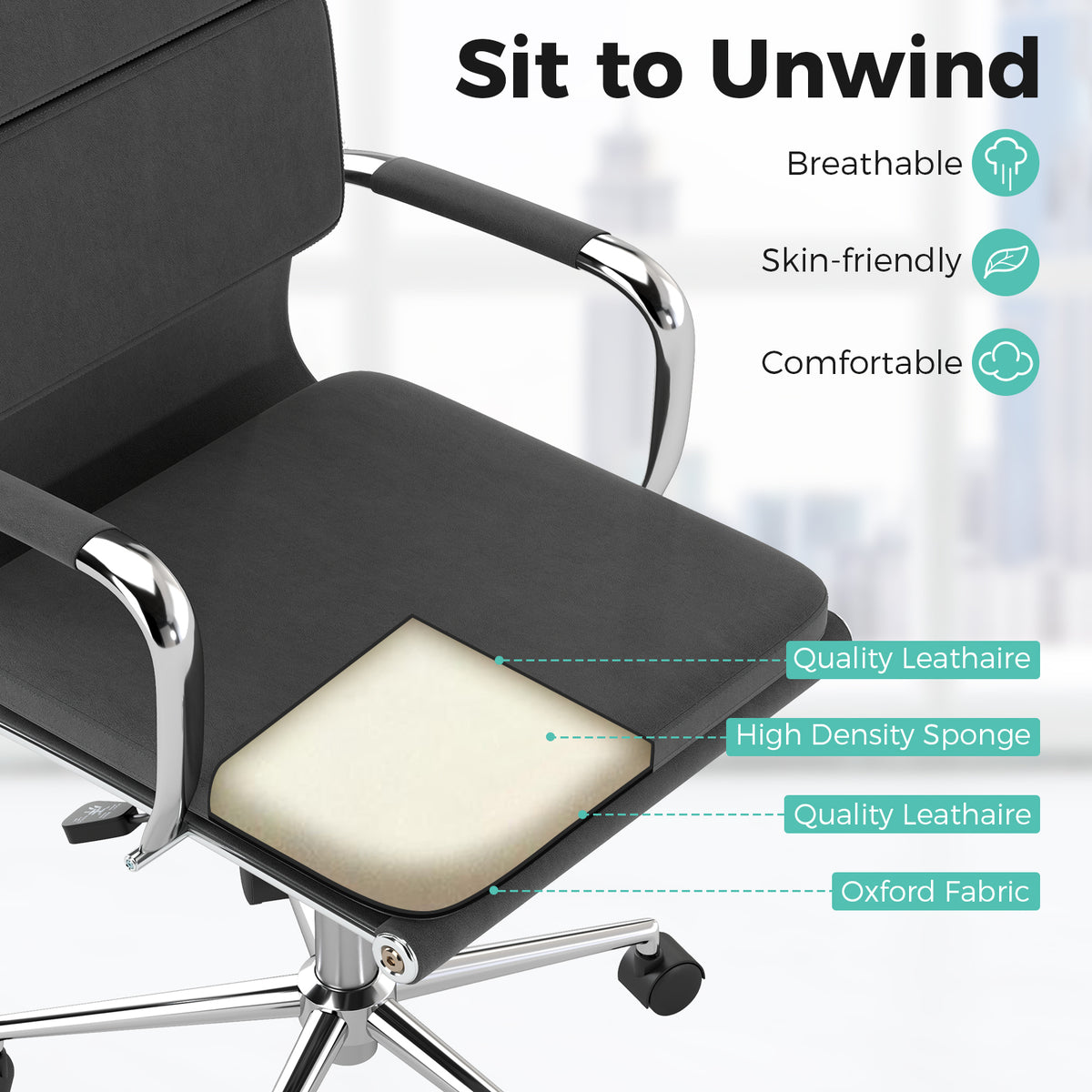 Ergonomic Office Chair with Rocking Backrest, Gray Leathaire