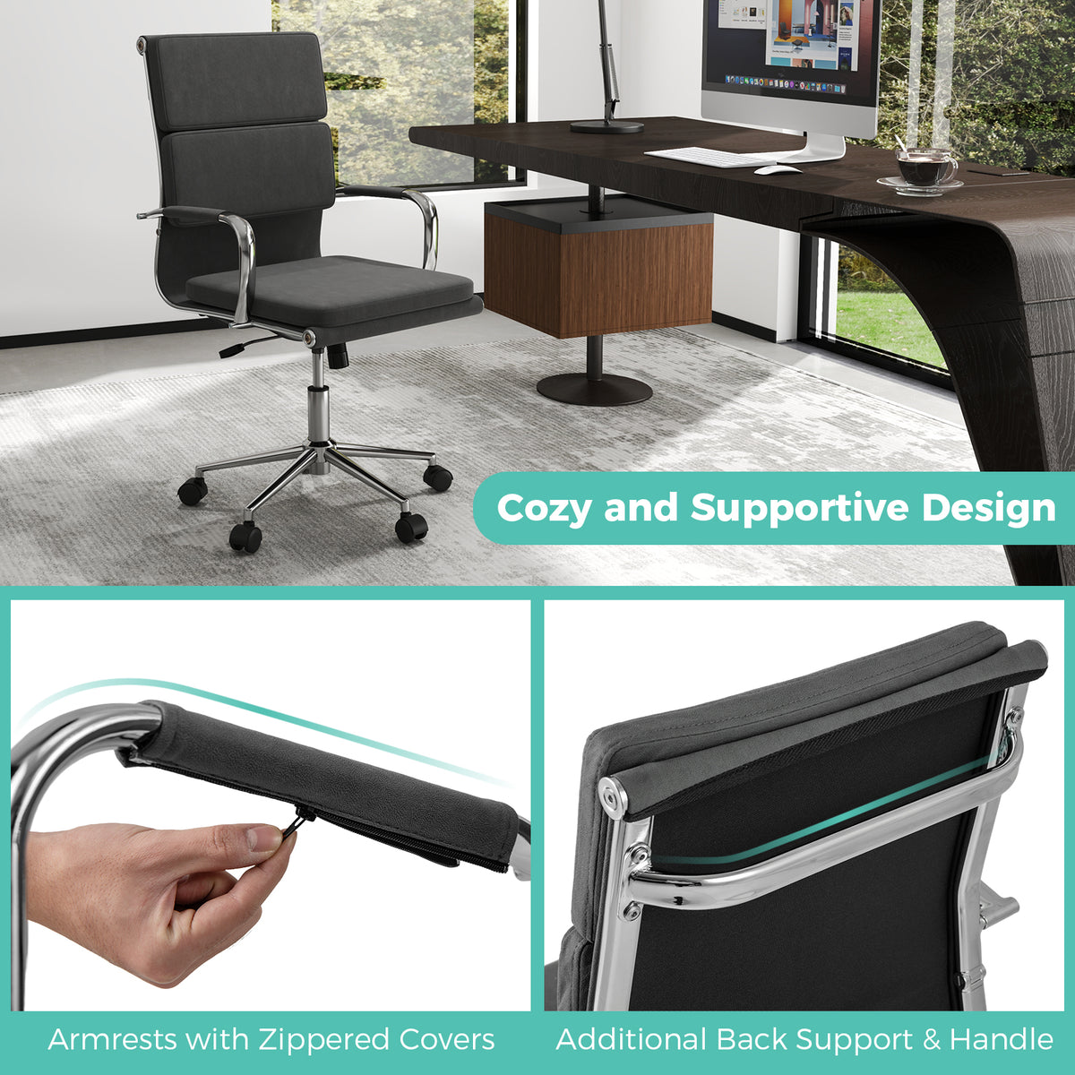 Ergonomic Office Chair with Rocking Backrest, Gray Leathaire